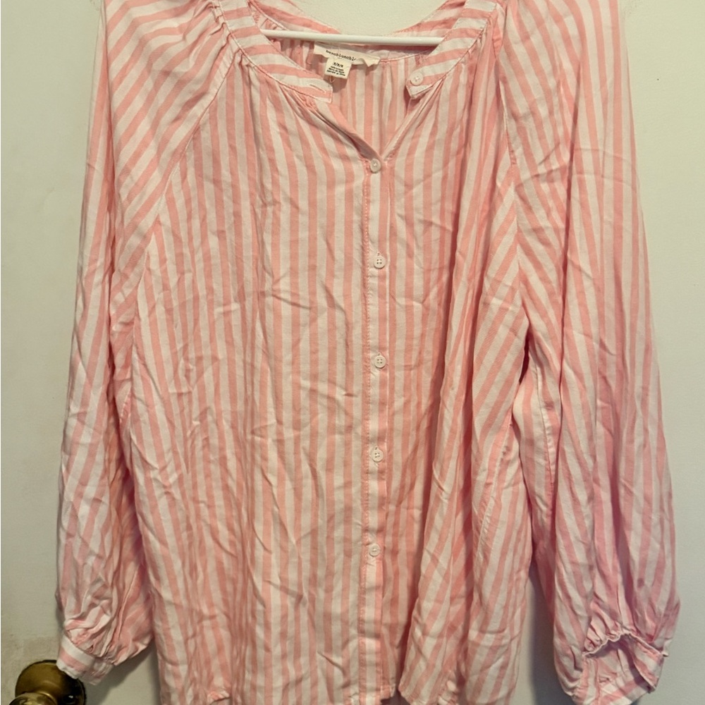 Beach Lunch Lounge Pink and White Striped Button-Front Shirt